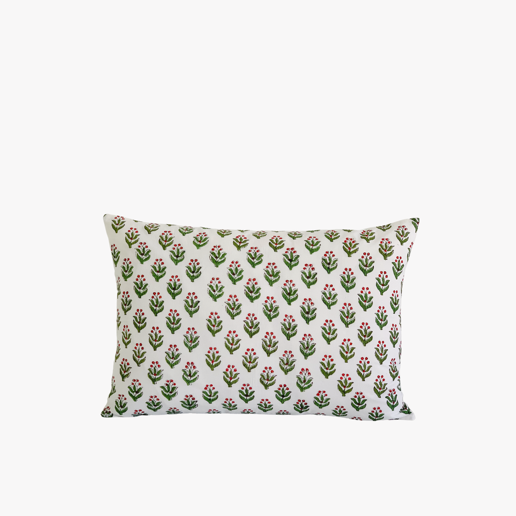 Cherry Holly Block Print Pillow Cover