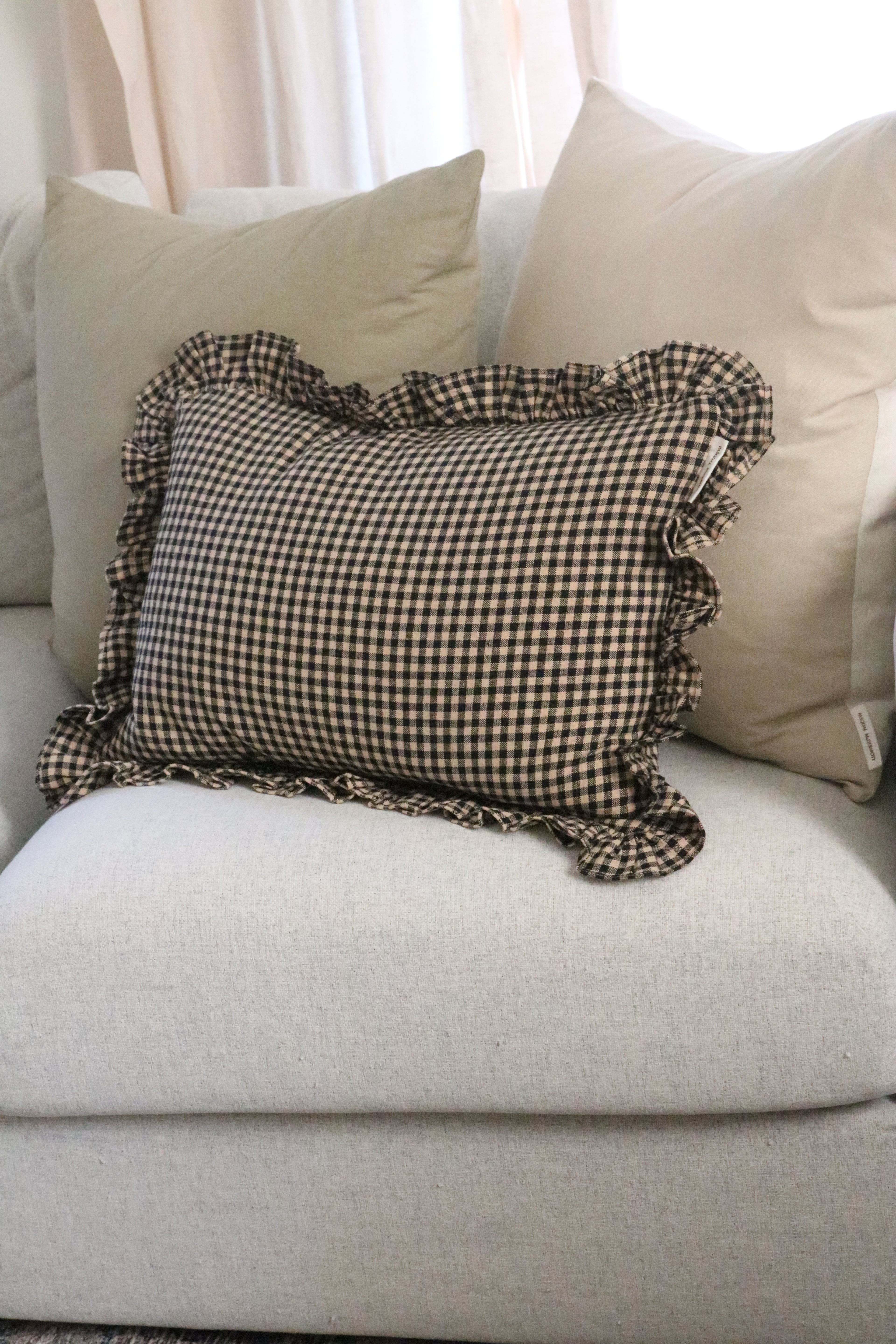 Handloom Gingham Ruffle Black and Tan